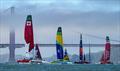 Fleet racing across the advancing fog  - Race Day 2-  Oracle San Francisco SailGP - March 23, 2025 - San Francisco
