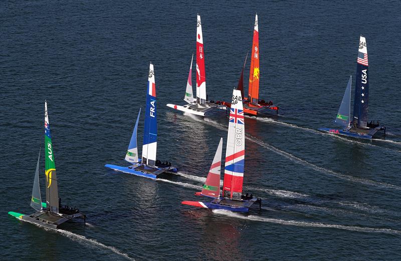 All six teams compete in race 3 on day 1 of SailGP Sydney photo copyright David Gray / SailGP taken at  and featuring the F50 class