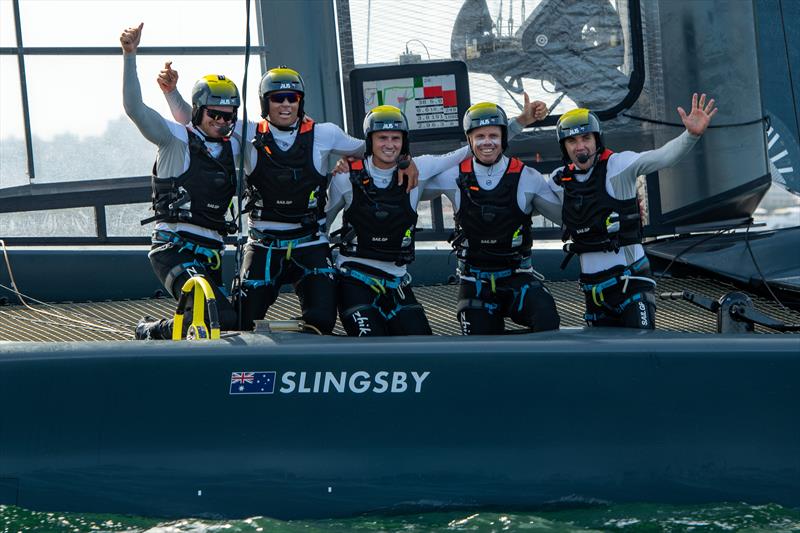 SailGP Australia Team after winning at the Sydney SailGP photo copyright Chris Cameron / SailGP taken at  and featuring the F50 class