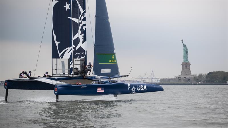 Team prepare on the Hudson ahead of the New York SailGP  photo copyright Matt Knighton / SailGP taken at  and featuring the F50 class