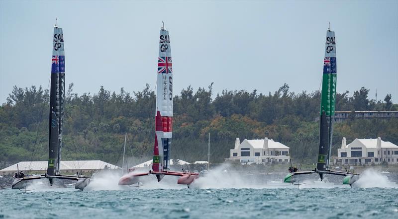 New Zealand, Great Britain and Australia line up on day 2 of the Bermuda SailGP presented by Hamilton Princess - photo © Bob Martin for SailGP