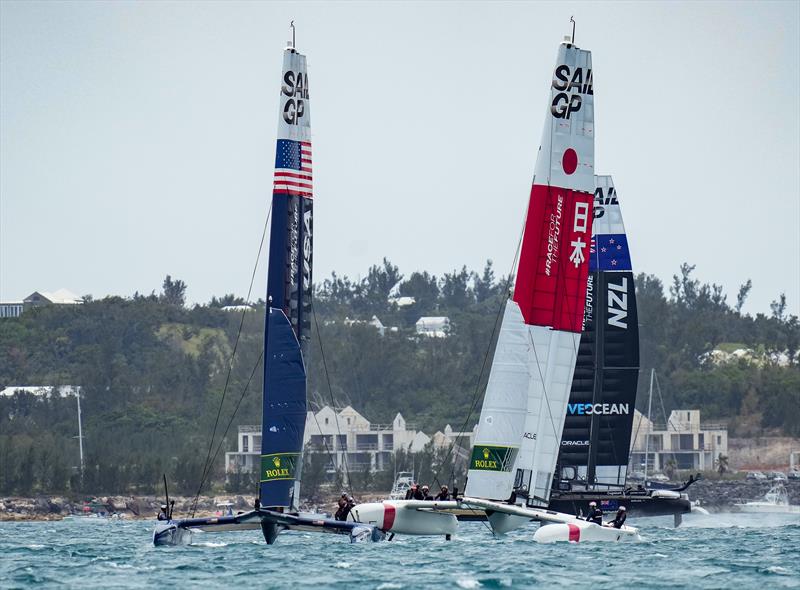 The USA and Japan teams collide at the Bermuda SailGP presented by Hamilton Princess photo copyright Bob Martin for SailGP taken at  and featuring the F50 class