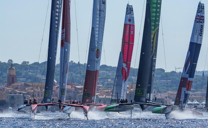 The fleet in action on Race Day 2 of the France Sail Grand Prix photo copyright Bob Martin for SailGP taken at  and featuring the F50 class