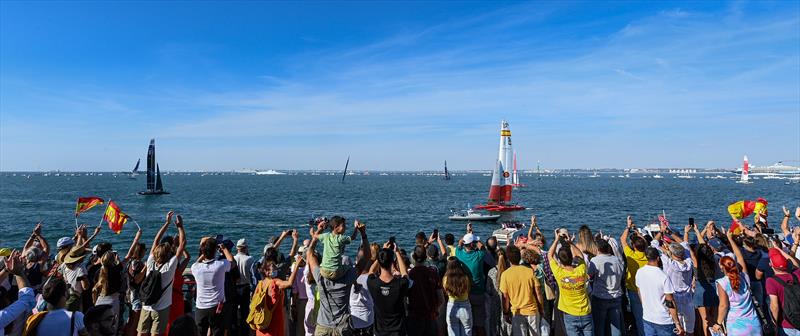 Spectators look on and cheer at the Spain Sail Grand Prix photo copyright Jon Buckle for SailGP taken at  and featuring the F50 class