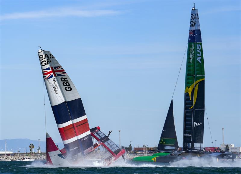 Great Britain SailGP Team helmed by Ben Ainslie capsize during the final at the Spain Sail Grand Prix photo copyright Bob Martin for SailGP taken at  and featuring the F50 class