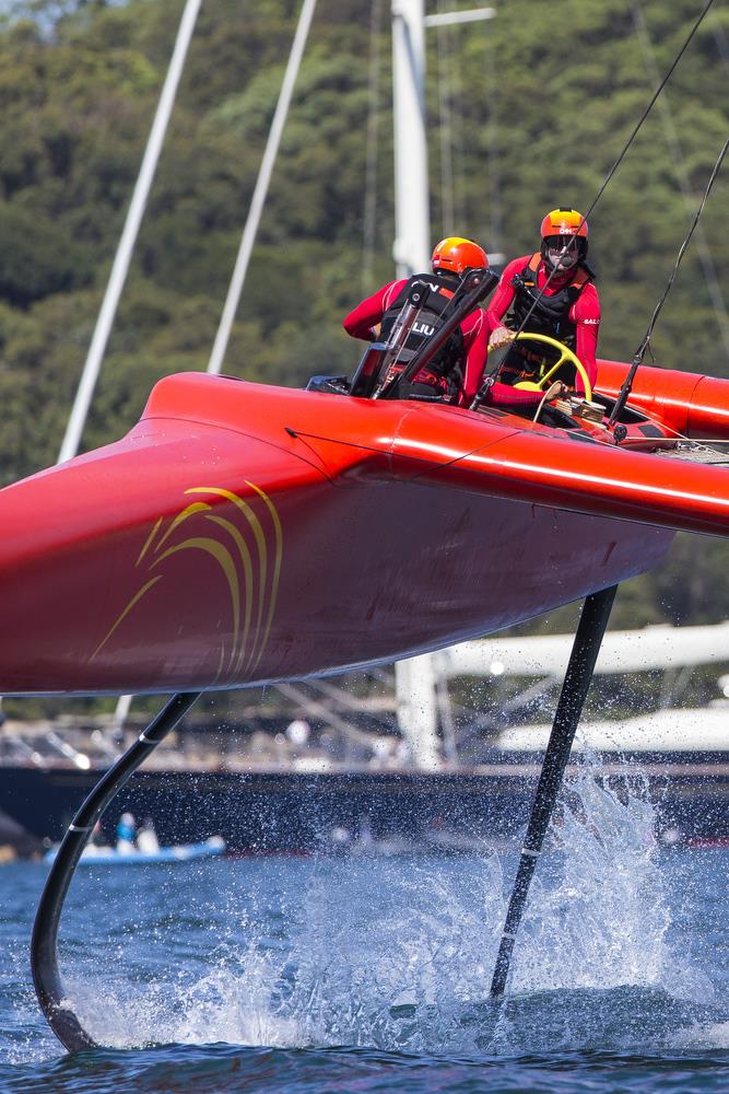 Team China, like all the crews, was working hard to foil as much as possible in the light and variable conditions photo copyright Andrea Francolini taken at  and featuring the F50 class