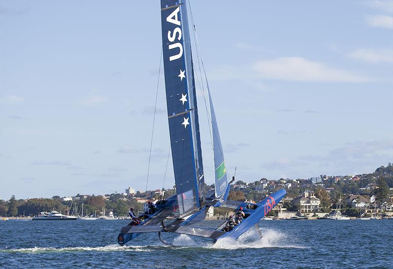 Looks cool, but is not fast and can go more than little awry as well! Team USA during Day One of the inaugural SailGP on Sydney Harbour - photo © John Curnow