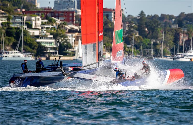 Wet and dry! Great Britain SailGP crash down off the gybe photo copyright Crosbie Lorimer taken at Royal Sydney Yacht Squadron and featuring the F50 class