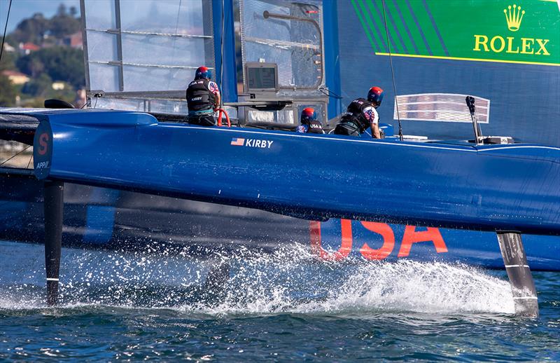 Turning into the gybe aboard USA SailGP photo copyright Crosbie Lorimer taken at Royal Sydney Yacht Squadron and featuring the F50 class