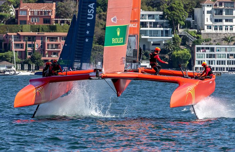 SailGP China team drops the board ready for the tack photo copyright Crosbie Lorimer taken at Royal Sydney Yacht Squadron and featuring the F50 class