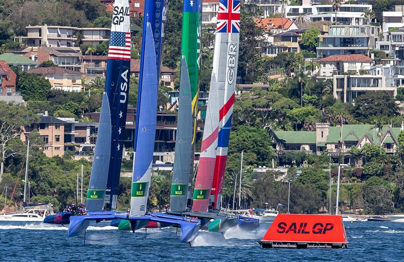 The fleet gets away in Race 1 photo copyright Crosbie Lorimer taken at Royal Sydney Yacht Squadron and featuring the F50 class