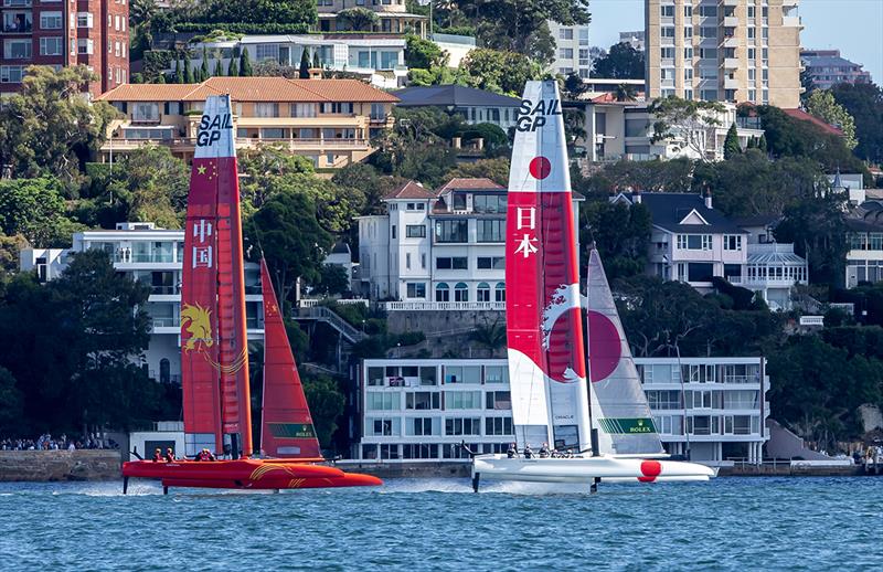 Japan SailGP team lead China down the course in Race 1 1 - photo © Crosbie Lorimer