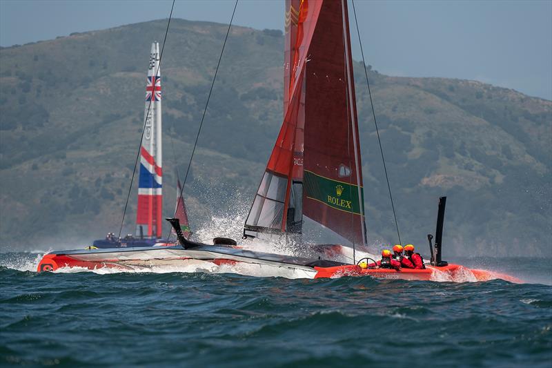 Team China after a high and crash resulting in a damaged wing. Practice race day, Event 2, Season 1 SailGP event in San Francisco photo copyright Chris Cameron for SailGP taken at Golden Gate Yacht Club and featuring the F50 class