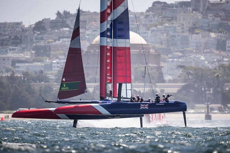 Great Britain SailGP Team skippered by Dylan Fletcher training in the bay. Race 2 Season 1 SailGP event in San Francisco, photo copyright www.lloydimages.com taken at Golden Gate Yacht Club and featuring the F50 class