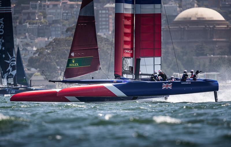 Great Britain SailGP Team skippered by Dylan Fletcher training in the bay. Race 2 Season 1 SailGP event in San Francisco, photo copyright www.lloydimages.com taken at Golden Gate Yacht Club and featuring the F50 class