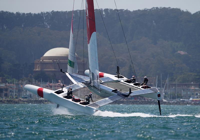 Japan SailGP Team skippered by Nathan Outteridge in action during the first race. Race Day 1 Event 2 Season 1 SailGP event in San Francisco photo copyright Beau Outteridge for SailGP taken at Golden Gate Yacht Club and featuring the F50 class