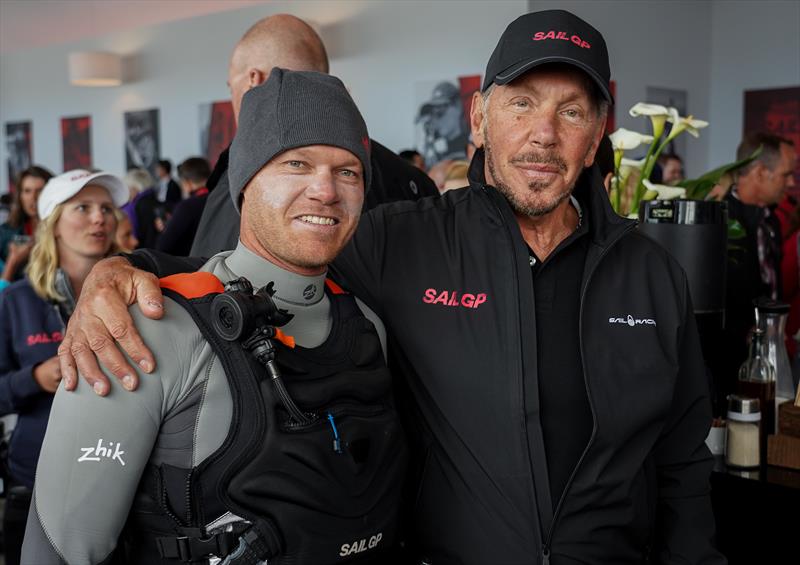 Nathan Outteridge JPN with Larry Ellison CTO And Chairman of Oracle. Race Day 2 Event 2 Season 1 SailGP event in San Francisco,  photo copyright Beau Outteridge for SailGP taken at Golden Gate Yacht Club and featuring the F50 class