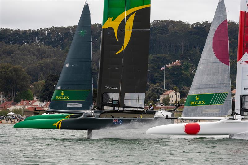 Team Australia helmed by Tom Slingsby and Team Japan helmed by Nathan Outteridge in the final match race. Race Day 2 Event 2 Season 1 SailGP event in San Francisco photo copyright Chris Cameron for SailGP taken at Golden Gate Yacht Club and featuring the F50 class