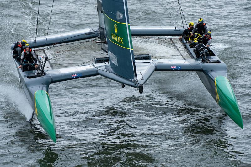 SailGP Team Australia skippered by Tom Slingsby during practice with Ed Leigh as the 6th sailor. Event 3 Season 1 SailGP event in New York City, New York, United States. 19 June. - photo © Chris Cameron for SailGP