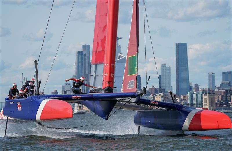 Great Britain SailGP Team skippered by Dylan Fletcher in action in the fourth race. Race Day 2 Event 3 Season 1 SailGP event in New York City, New York, United States. 22 June.  - photo © Bob Martin for SailGP