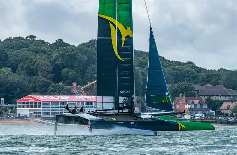 Australia SailGP Team helmed by Tom Slingsby practice on The Solent for the first time ahead of Event 4 Season 1 SailGP event in Cowes, Isle of Wight, England, United Kingdom photo copyright Chris Cameron for SailGP taken at  and featuring the F50 class