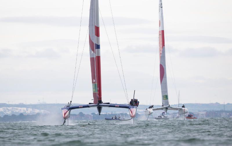 Great Britain SailGP Team get ahead of Nathan Outteridge and Japan SailGP photo copyright Lloyd Images taken at  and featuring the F50 class