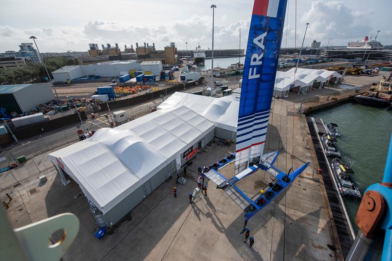 SailGP Team France's F50 is launched at the technical base in Southampton ahead of race day. Cowes, Day 2, August 11, 2019 photo copyright Chris Cameron for SailGP taken at  and featuring the F50 class
