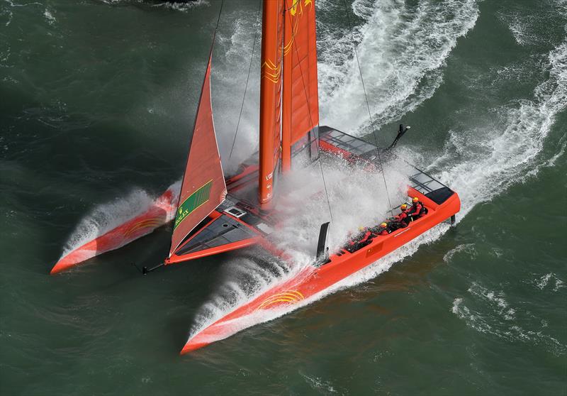 China SailGP Team helmed by Phil Robertson racing across The Solent - Cowes, Day 2, August 11, 2019 photo copyright Thomas Lovelock for SailGP taken at  and featuring the F50 class