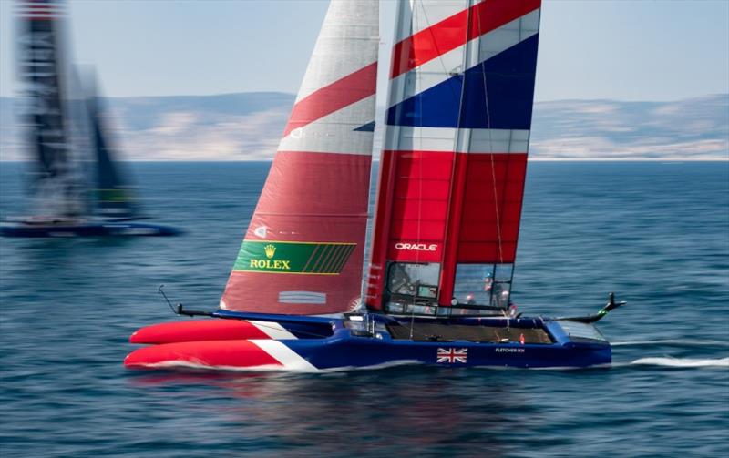 Great Britain SailGP Team helmed by Dylan Fletcher in action as they compete in a practice race ahead of the final SailGP event of Season 1 in Marseille, France photo copyright Adam Warner for SailGP taken at  and featuring the F50 class