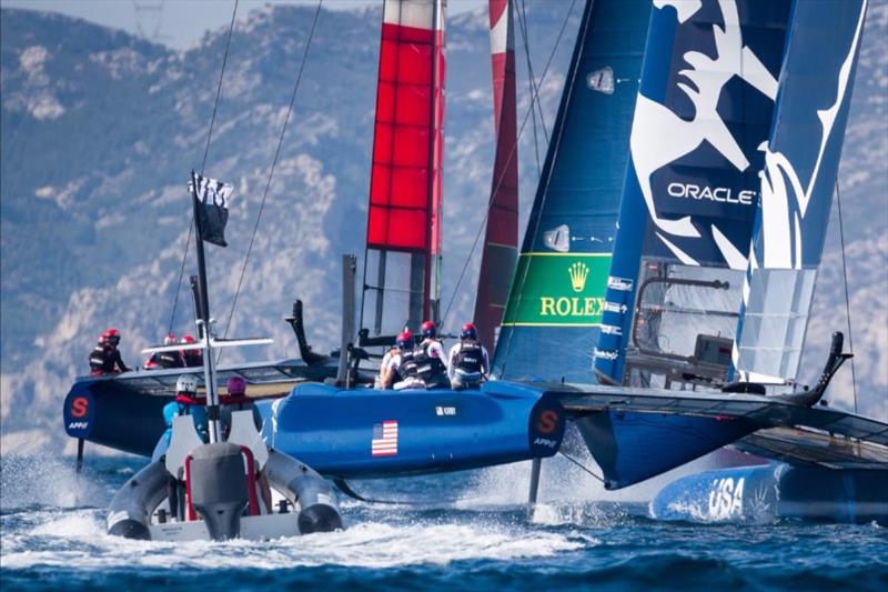 United States SailGP Team skippered by Rome Kirby in action in the first race. Race Day 1. The final SailGP event of Season 1 in Marseille, France photo copyright Ian Roman for SailGP taken at  and featuring the F50 class