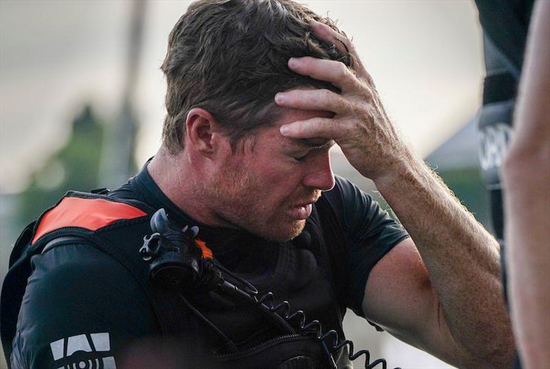 A dejected Tom Slingsby, helmsman of Australia SailGP Team, reacts after losing to Ben Ainslie on Race Day 2 - Sydney SailGP photo copyright Sam Greenfield for SailGP taken at  and featuring the F50 class