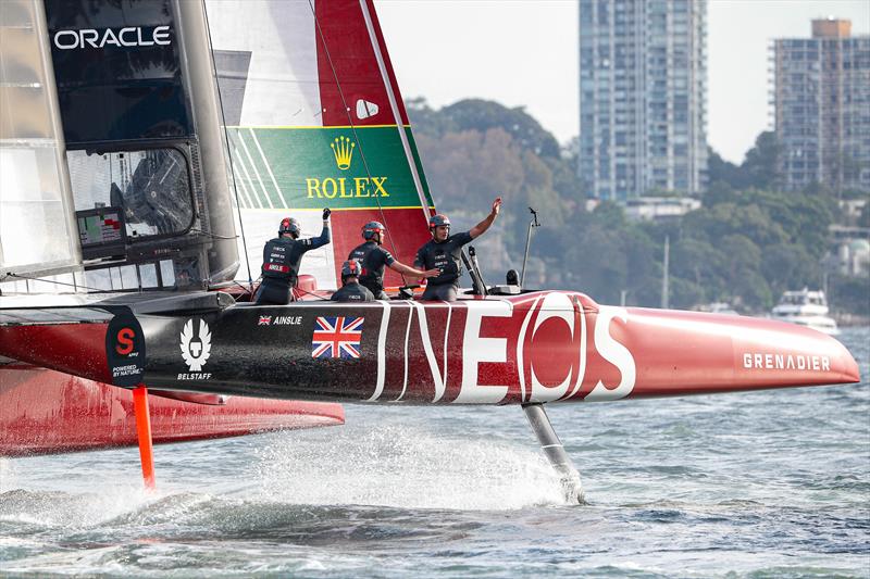Great Britain SailGP Team helmed by Ben Ainslie celebrate as they cross the finish line to take victory in Sydney.  - SailGP - Sydney - Season 2 - February 2020 - Sydney, Australia photo copyright Craig Greenhill/SailGP taken at Royal Sydney Yacht Squadron and featuring the F50 class