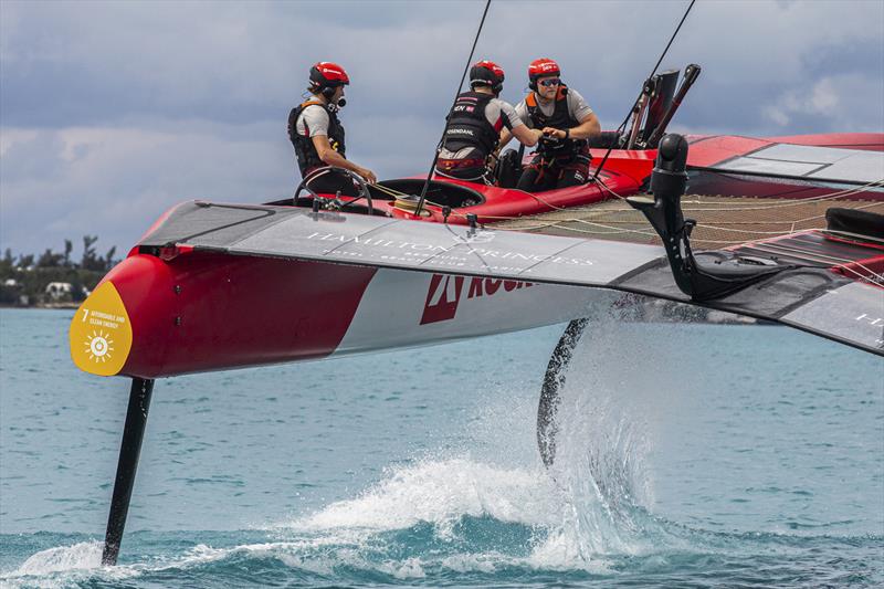 Denmark SailGP Team helmed by Nicolai Sehested in action during a practice session ahead of Bermuda SailGP presented by Hamilton Princess, Event 1 Season 2 in Hamilton, Bermuda. 18 April . Photo: Brian Carlin / Rockwool. Handout image supplied by SailGP - photo © Brian Carlin / Rockwool