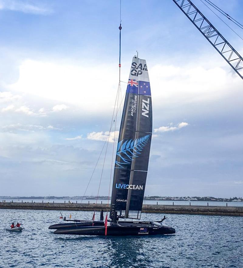 Live Ocean is splashed in Bermuda showing the Live Ocean livery for the first time on their wingsail photo copyright NZSailGP taken at Royal New Zealand Yacht Squadron and featuring the F50 class