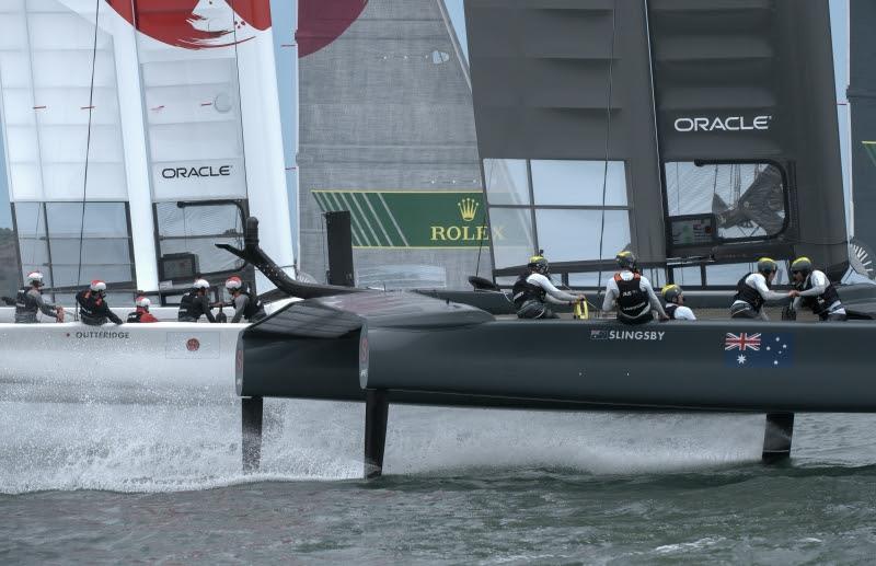 Japan and Australia SailGP Team skippered by Tom Slingsby up on their foils and racing. Race Day 2 Event 2 Season 1 SailGP event in San Francisco, California, United States - photo © Chris Cameron