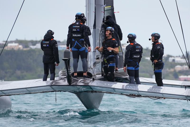 New Zealand SailGP Team Peter Burling discuss tactics on board during practice on Race Day 2, Bermuda SailGP  - photo © Bob Martin/SailGP