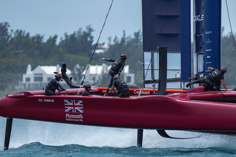 Great Britain SailGP Team helmed by Sir Ben Ainslie go through some practice runs before the first race on Race Day 2 photo copyright Bob Martin/SailGP taken at Royal Bermuda Yacht Club and featuring the F50 class