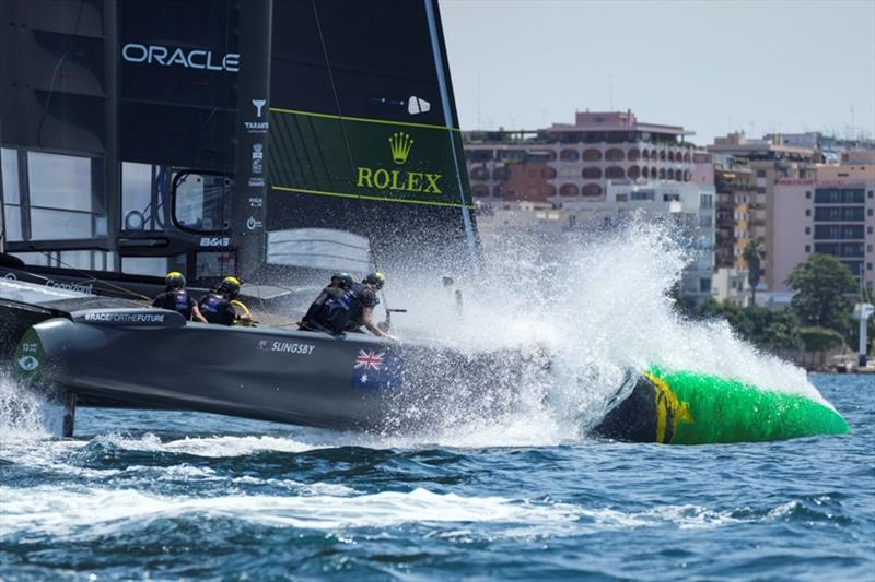 Australia SailGP Team helmed by Tom Slingsby in action during a practice session ahead of Italy SailGP, Event 2, Season 2 in Taranto, Italy photo copyright Thomas Lovelock for SailGP taken at  and featuring the F50 class