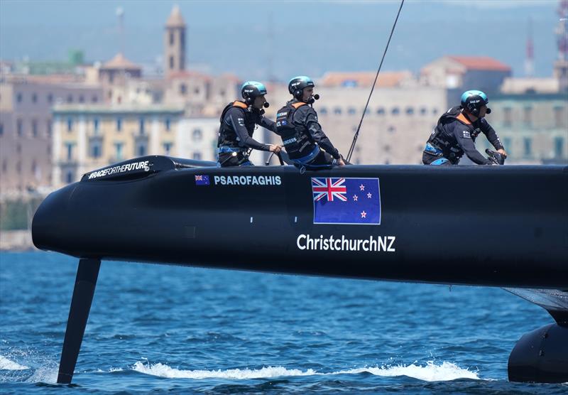 New Zealand SailGP Team helmed by Arnaud Psarofaghis in action during practice session ahead of Italy SailGP, Event 2, Season 2 in Taranto, Italy. 04 June  photo copyright Bob Martin for SailGP taken at Royal New Zealand Yacht Squadron and featuring the F50 class