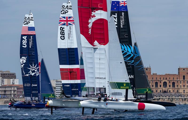 USA SailGP Team, Great Britain SailGP Team, Japan SailGP Team and New Zealand SailGP Team in action on Race Day 2 at the Italy SailGP, Event 2, Season 2 in Taranto, Italy. 06 June - photo © Bob Martin / SailGP