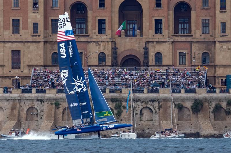 USA SailGP Team helmed by Jimmy Spithill breaks down during the three-way match race final on Race Day 2 at the Italy SailGP, Event 2, Season 2 in Taranto, Italy. 06 June - photo © Bob Martin / SailGP