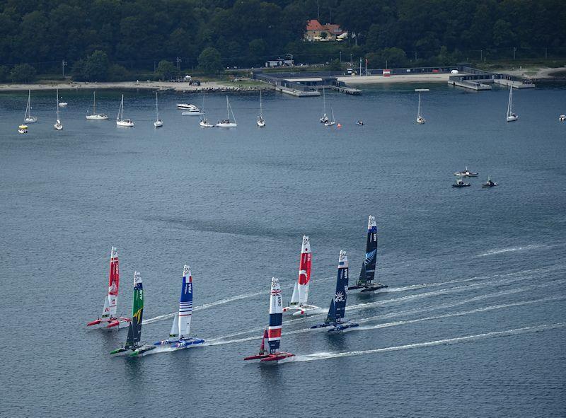 Day 1 of the ROCKWOOL Denmark Sail Grand Prix photo copyright Jonathon Nackstrand for SailGP taken at Sailing Aarhus and featuring the F50 class