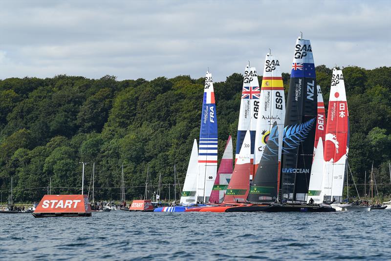 SailGP fleet in action on Race Day 2 at Denmark SailGP, Event 4, Season 2 in Aarhus, Denmark  - photo © Ricardo Pinto/SailGP