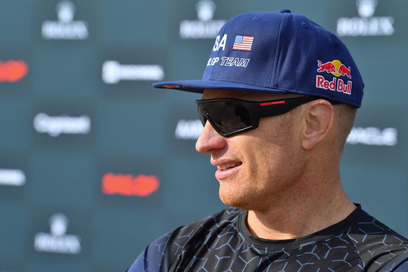 Jimmy Spithill, CEO & helmsman of USA SailGP Team, is interviewed in the Media Mix Zone after Race Day 1 at Denmark SailGP, Event 4, Season 2 in Aarhus, Denmark 20 August . Photo: Ricardo Pinto for SailGP. Handout image supplied by SailGP photo copyright Ricardo Pinto/SailGP taken at Sailing Aarhus and featuring the F50 class