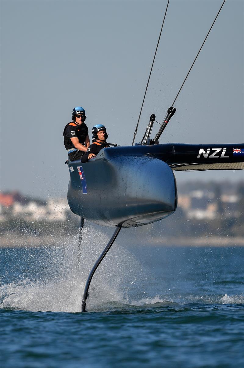 New Zealand SailGP Team co-helmed by Peter Burling and Blair Tuke in action during a practice session ahead of Spain SailGP, Event 6, Season 2 in Cadiz, Andalucia, Spain photo copyright Ricardo Pinto/SailGP taken at Royal New Zealand Yacht Squadron and featuring the F50 class