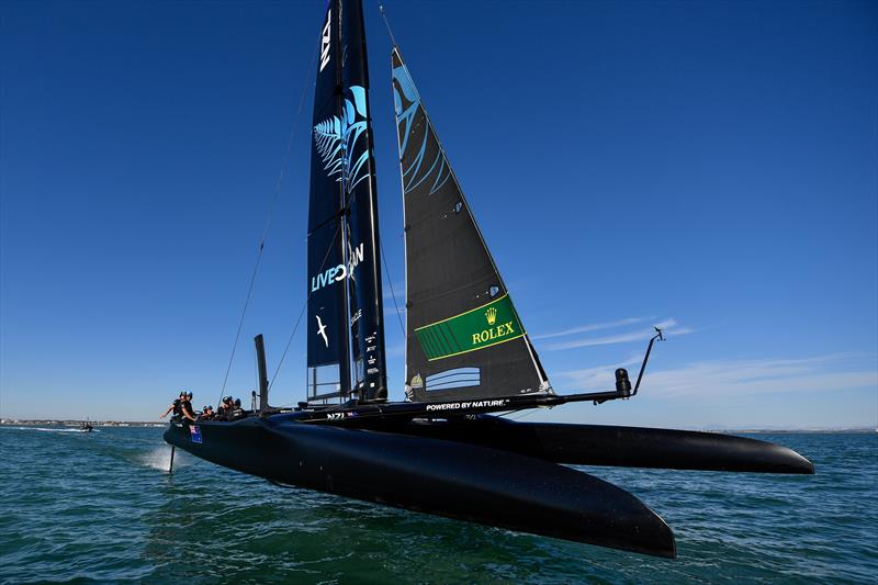 New Zealand SailGP Team co-helmed by Peter Burling and Blair Tuke in action during a practice session ahead of Spain SailGP, Event 6, Season 2 in Cadiz, Andalucia, Spain.  - photo © Ricardo Pinto/SailGP