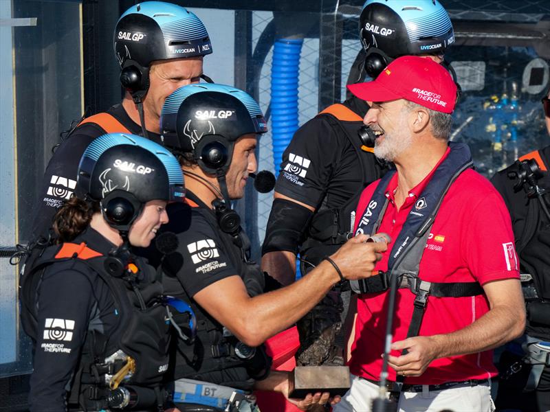 His Majesty King Felipe VI  presents the Juan Sebastin de Elcano Trophy to the New Zealand SailGP Team. - photo © Bob Martin/SailGP