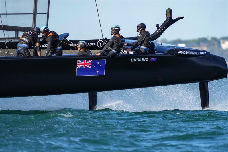 New Zealand SailGP Team co-helmed by Peter Burling and Blair Tuke in action on Race Day 2 at Spain SailGP -10th October .  - photo © Bob Martin/SailGP