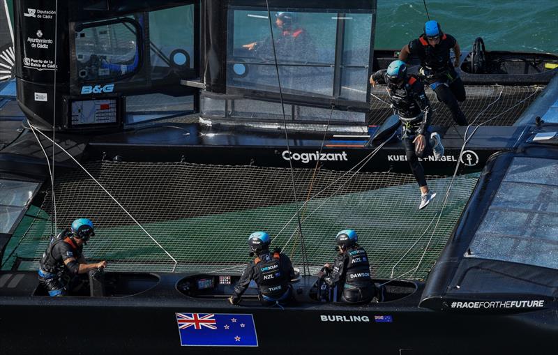 New Zealand SailGP Team co-helmed by Peter Burling and Blair Tuke in action on Race Day 2 at Spain SailGP -10th October .  - photo © Ricardo Pinto/SailGP