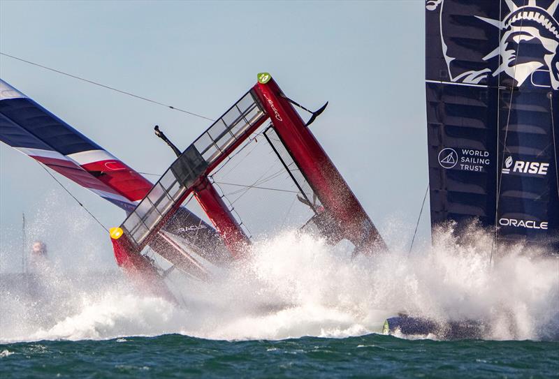Great Britain takes a dive - Day 2 Spanish Sail Grand Prix, Cadiz, October 10, 2021 photo copyright Red Bull Content Pool taken at  and featuring the F50 class